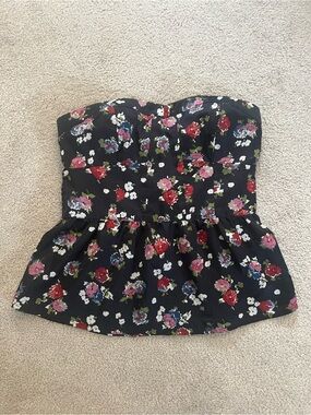 American Eagle Outfitters Navy Floral Strapless Top